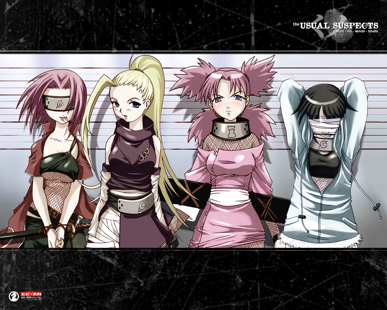 Naruto Suspects, Mug shot of the girls from Naruto including Sakura, Ino, 